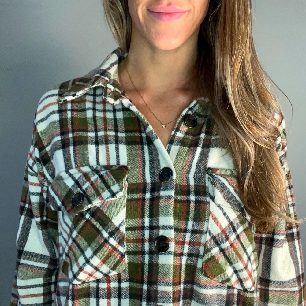 Blu Pepper Plaid Button-Up Shirt Jacket Shacket